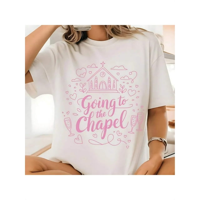 'Going to Chapel' Pink letter-printed pure cotton women's top T-shirt