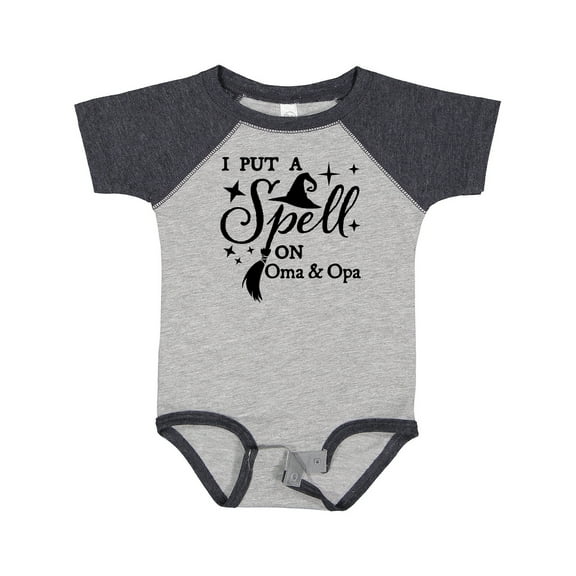 Inktastic I Put a Spell on Oma and Opa Witch Hat and Broom Boys or Girls Baby Bodysuit