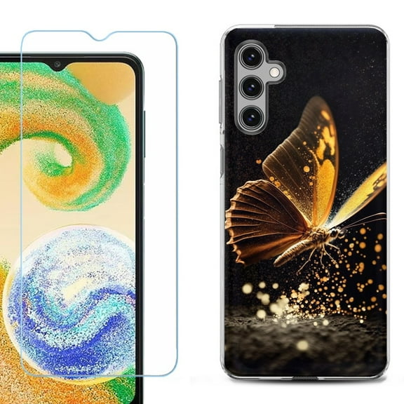 OneToughShield ® for Samsung Galaxy S23 FE Fan Edition, Shockproof Phone Case, with Tempered Glass Screen Protector - Golden Butterfly