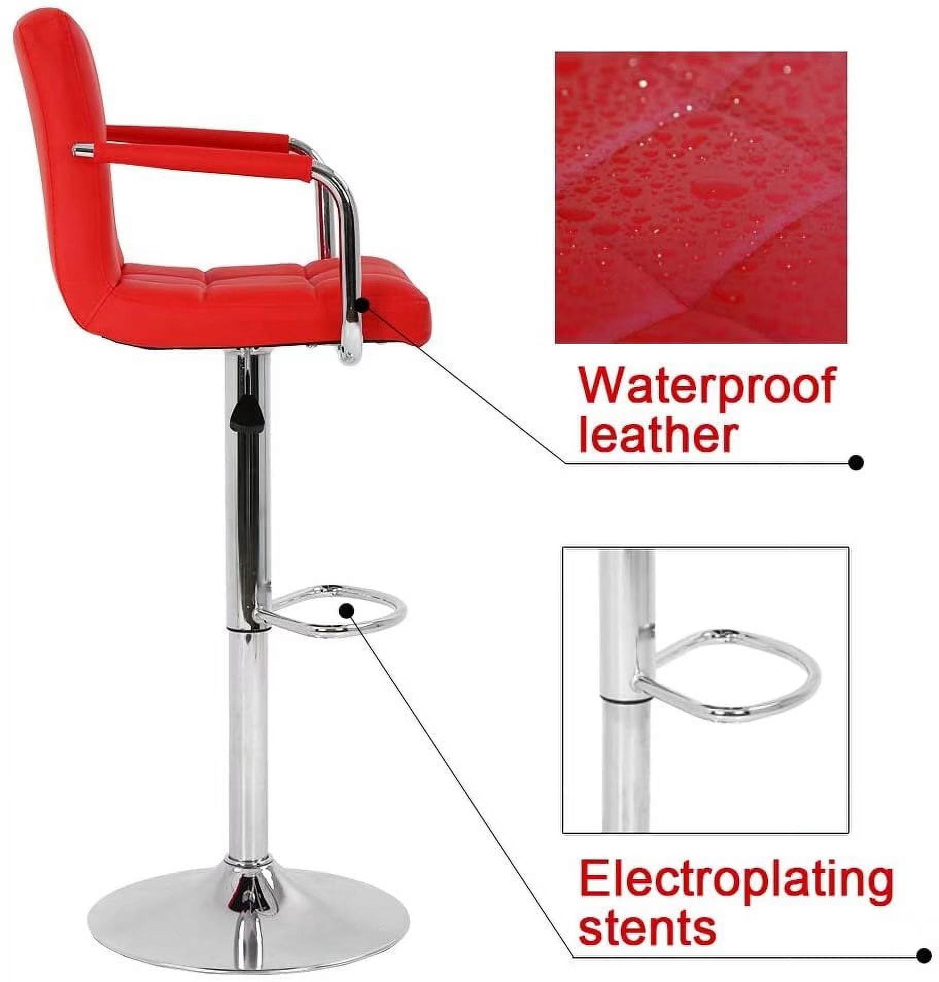 Set of 2 PU Leather Bar Stools Armrest Counter Stools Swivel Square Counter Height Barstools with Armrest Adjustable Hydraulic Bar Chairs with Upholstered Back & Seat, Red