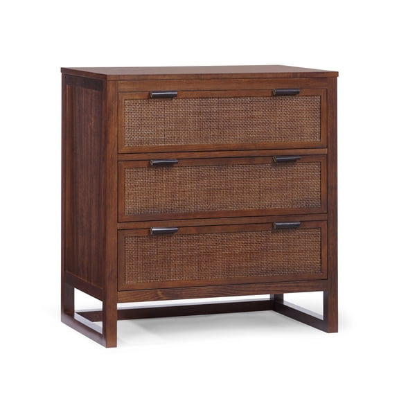 Hatteras Dresser with 3 Rattan Inset Panel Drawers, Walnut – Teamson Home: Deep Drawers and Coastal Modern Style