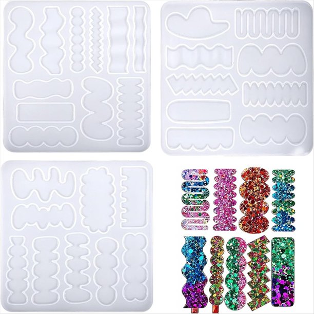 3 moldes de silicona para horquillas, moldes para resina UV y resina epoxi para la creación de joyas DIY.