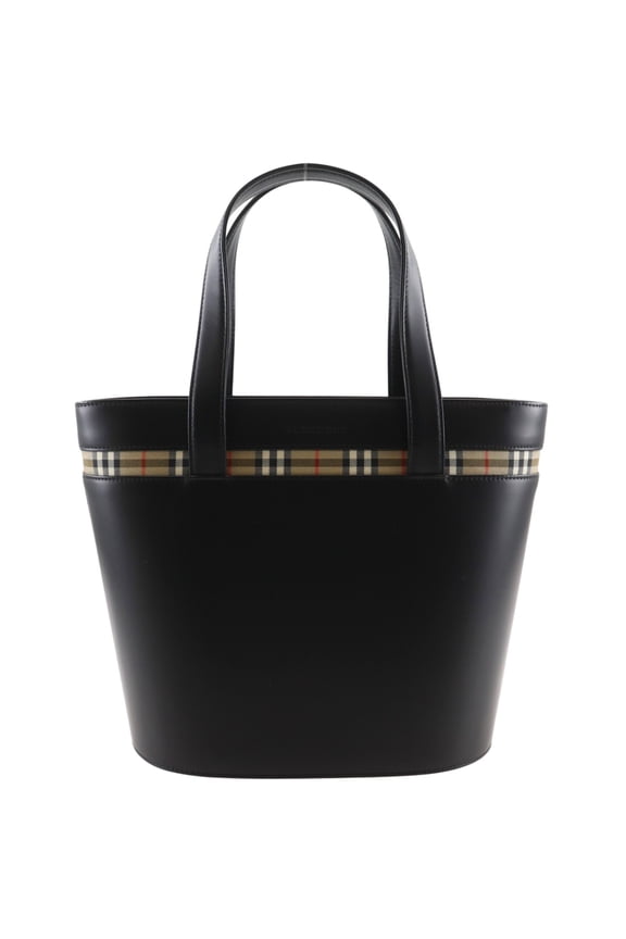 Pre-Owned Burberry Nova Check Handbag, Leather, Black, A5 Size, Magnetic Closure, Women's