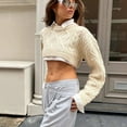 thumbnail image 6 of Deals Cropped Sweaters Round Neck Long sleeve Cable Knit Tops Solid Color Short Knits Trendy Casual 1pc Y2K Jumper, 6 of 6