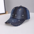 thumbnail image 2 of Ljudmp Womens Mens Vintage Washed Denim Rhinestone Baseball Cap Distressed Frayed Brim Bling Crystal Studded Cowboy Hat Adjustable Sun Hat Dark Blue Pattern C, 2 of 4