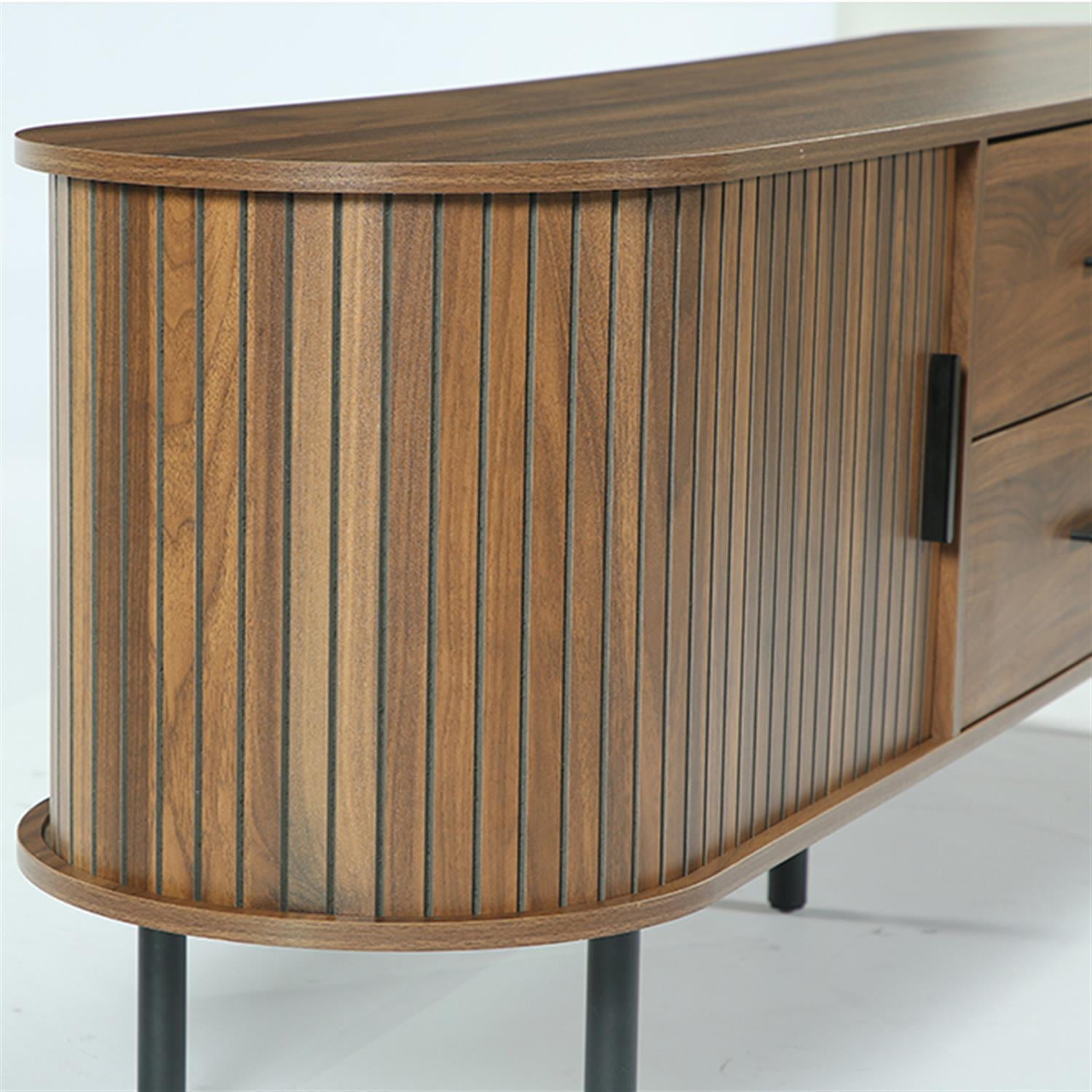 Demi Bonn 70" TV Stand, Modern Media Console with Storage and Sliding Tambour Door for Home Living Room, Office, Brown