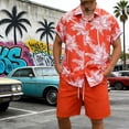 thumbnail image 2 of IWRICH Hawaiian Shirt Set for Men Short Sleeves Tropical Printed Shirts and Shorts 2 Piece Casual Button down Summer Beach Floral Outfits 18-Orange XL, 2 of 7