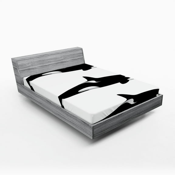 Ambesonne Black White Fitted Sheet, Orca Killer Whales, Queen Size, Black and White