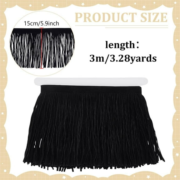 3.2 Yards 6 Inch Double Side Suede Tassel Trims Faux Leather Fringe Trim Brazil Tassel Fringe Edging Ribbon Embellishment Decoration for DIY Sewing Craft Garment Hem Black