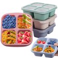 thumbnail image 2 of 4 Pack Kids Snack Containers Including Lid 4 Compartment Bento Snack Box Stackable Snack Container 4 Colors Bento Food Box Set A, 2 of 5