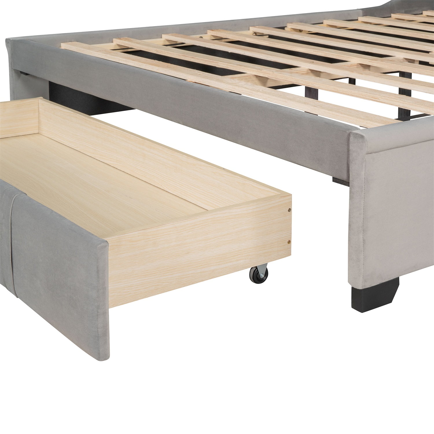 Kadyn Queen Size Storage Bed with Wingback Headboard, Velvet Upholstered Platform Bed with Big Drawer, Mattress Foundation, Wood Slat Support, Quiet, no Box Spring Needed, Gray Kadyn Queen Size Storage Bed with Wingback Headboard, Velvet Upholstered Platform Bed with Big Drawer, Mattress Foundation, Wood Slat Support, Quiet, no Box Spring Needed, Gray