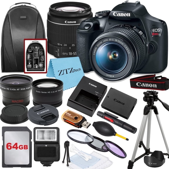 Canon EOS Rebel T7 DSLR Camera Bundle with 18-55mm Zoom Lens, 64GB Memory Card, Tripod, Backpack and ZeeTech Accessory (International Version)