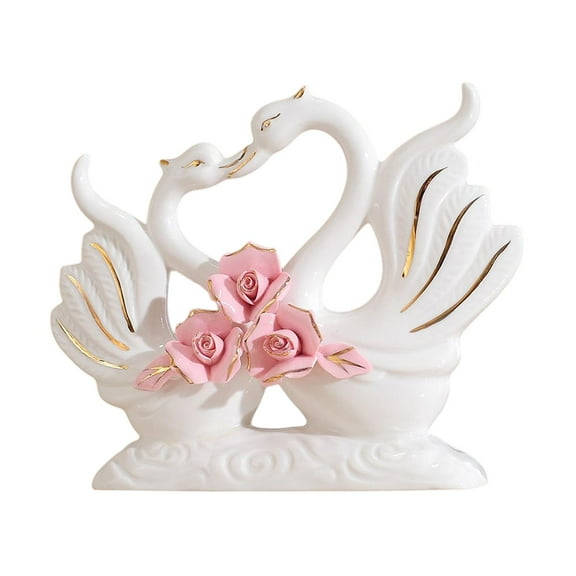 YWMJZEU Swan Figurines Animal Decoration Craft Centerpiece Collection Ceramic Sculptures Pink