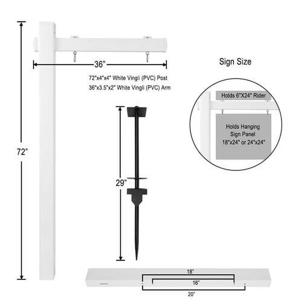VINGLI 6' Vinyl PVC Real Estate Sign Post for Sale Hanging Ads, 36" Arm Holds up to 24" Sign-White