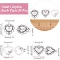 thumbnail image 2 of 150 piezas de dijes de corazón de amor de estilo tibetano de 3 estilos, dijes de aleación de corazón de plata hueco para hacer joyas, aretes, pulseras, collares, longitud 19,5-21,5 mm, 2 of 6