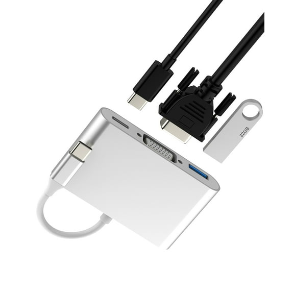 USB C to VGA Adapter (3in1)Type C USB 3.0 Cable Monitor Hub for Apple Macbook Thunderbolt Computer Converter for iPhone 16 15 Pro Max for iPad DP Displayport Video Dongle Compatible for Samsung S25