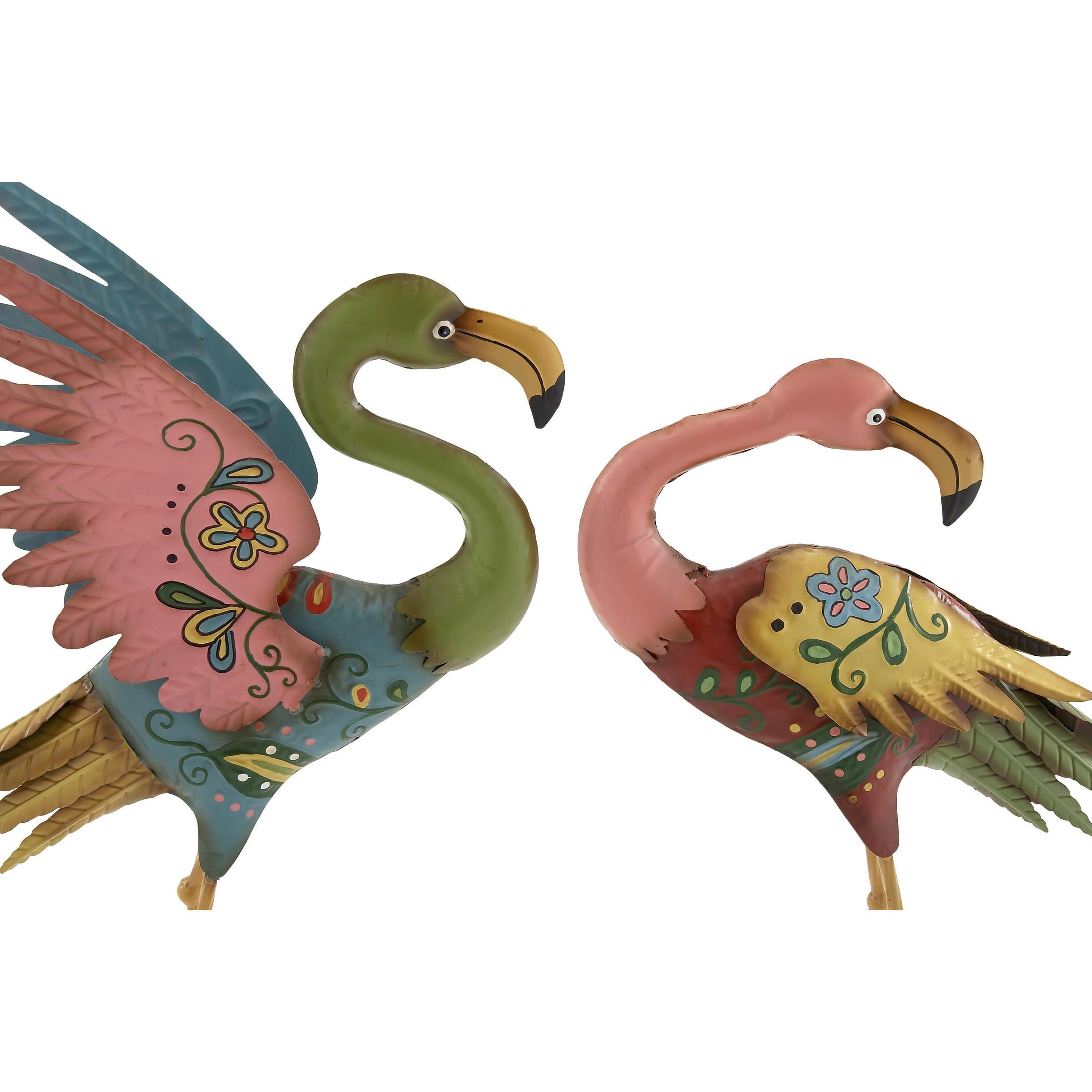 DecMode 28" Indoor Outdoor Embossed Standing Flamingo Garden Sculpture (2 Pack)