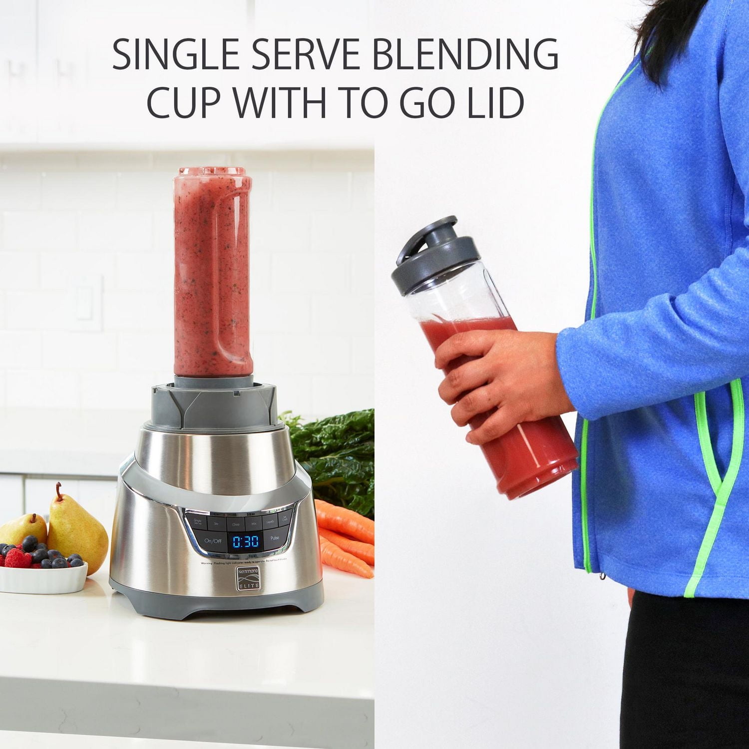 Kenmore Elite 5-Speed Countertop Blender with Travel Cup, Smoothies, Soups & Sauces, Stainless Steel Design