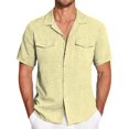 thumbnail image 1 of Men's Solid Color Cuban Collar Casual Short Sleeved Imitation Cotton Linen Men's Large Shirt XL, 1 of 5