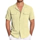 thumbnail image 1 of Men's Solid Color Cuban Collar Casual Short Sleeved Imitation Cotton Linen Men's Large Shirt M, 1 of 5