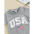 thumbnail image 6 of Aojekbee 4th of July Baby Rompers Infant Girls Boys Fuzzy Letter Flag Embroidery Crew Neck Short Sleeve Bodysuits Summer Jumpsuits, 6 of 10