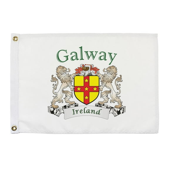 Galway Irish Coat of Arms Small White Flag - 16"x10.5" inches