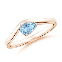 ANGARA Natural Pear Aquamarine Wave Shank Solitaire Engagement Ring in 14K Rose Gold for Women (Size-6x4mm) | March Birthstone, Birthday, Anniversary, Jewelry Gift for Women | Natural Aquamarine Ring