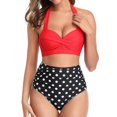 thumbnail image 4 of Womens High Waisted Bikini Padded Halter Bras Top High Cut Two-Pieces Swimsuits Bathing Suit Sexy Printed Bikini Set green print XXL!ZZ6, 4 of 5