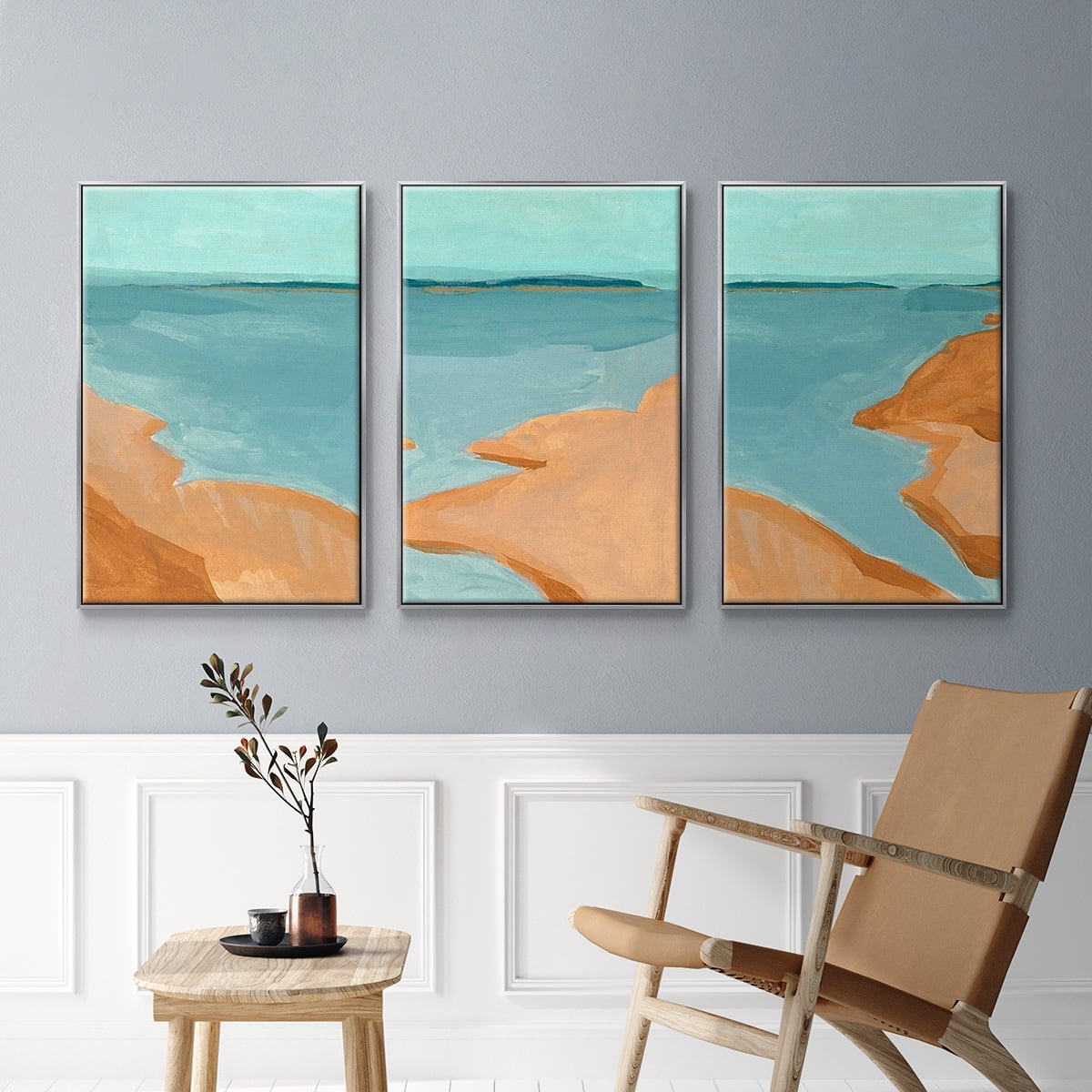 Out on the Sandbar I - Framed Premium Gallery Wrapped Canvas L Frame 3 Piece Set - Ready to Hang