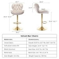 thumbnail image 6 of Beige White Velvet Swivel Bar Stools Set of 4 with Upholstered Back, 25-33 Inch Height Adjustable, Bar Chairs for Counter Height Bar Height Kitchen Island Pub (4 Pcs,Beige White), 6 of 11