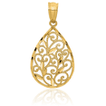 thumbnail image 3 of 14K Solid Yellow Gold Antique Filigree Teardrop Necklace Pear Pendant Charm, 3 of 8