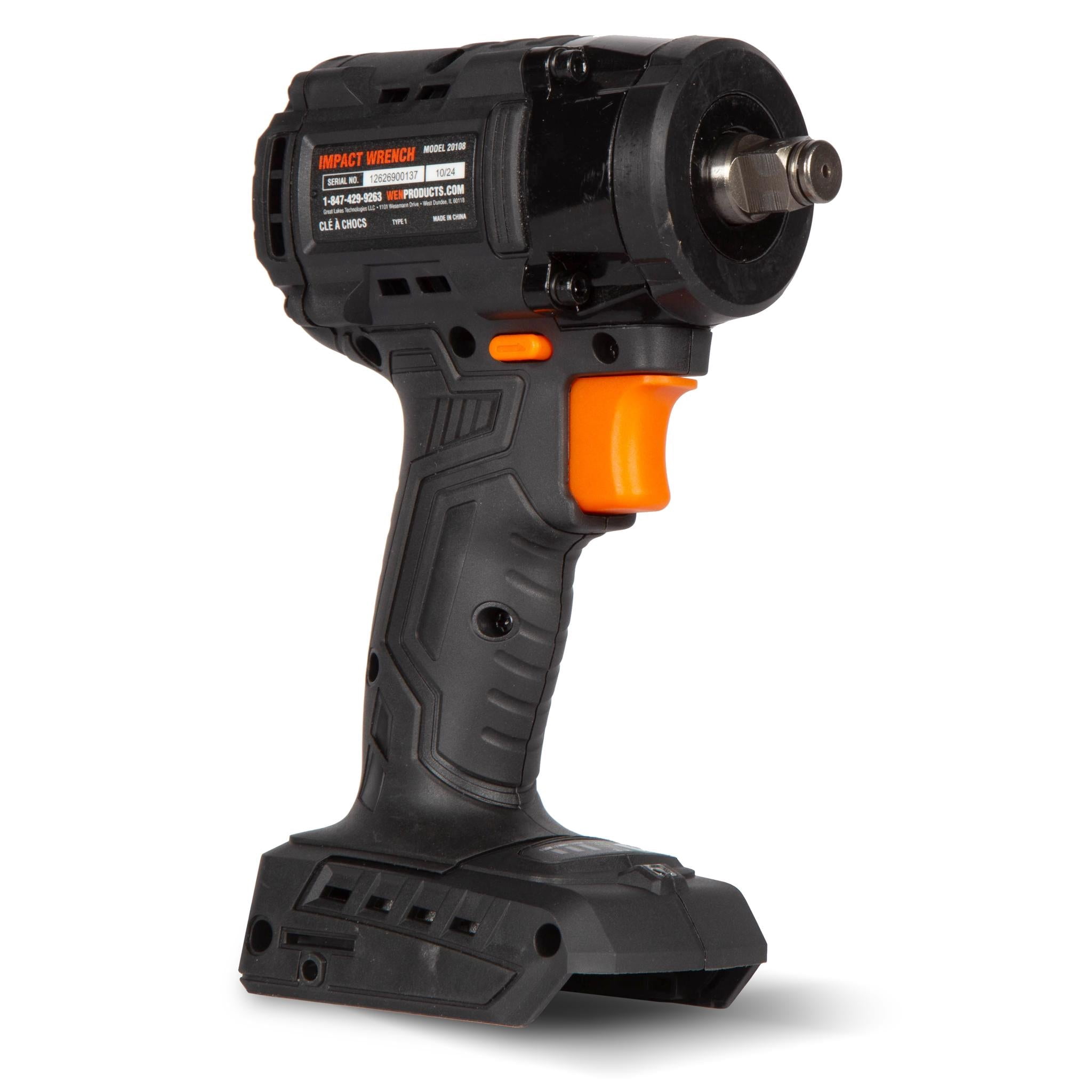 WEN 20108BT 20V Max Brushless Cordless Compact 1/2-Inch Impact Wrench with SmartStop (Tool Only – Battery Not Included)