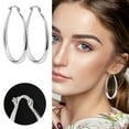 thumbnail image 7 of HMPEAIIY Fashion Silver Color Oversize Earrings For Women Big Metal Round Earrings Fashion Earring Silver Earrings Jewelry For Women Star Earrings Opal Clip on Earrings Filled Earrings, 7 of 7