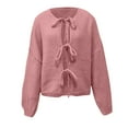 thumbnail image 4 of TrdSipl Tie Front Cardigan Sweaters for Women Cute Bow Long Puff Sleeve Sweater 2025 Fall Loose Knit Fashion Jacket Coat Pink L, 4 of 6