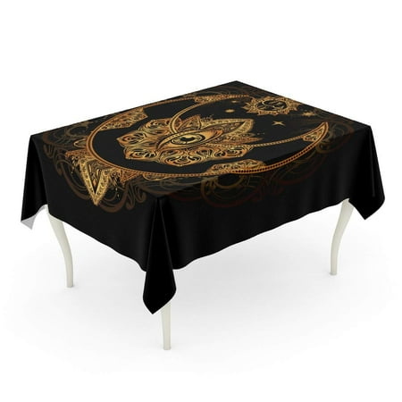 

SIDONKU Medieval Boho Chic Tattoo Golden Crescent Moon and Sun of The Mandala Astrology Alchemy Tablecloth Table Desk Cover Home Party Decor 60x104 inch