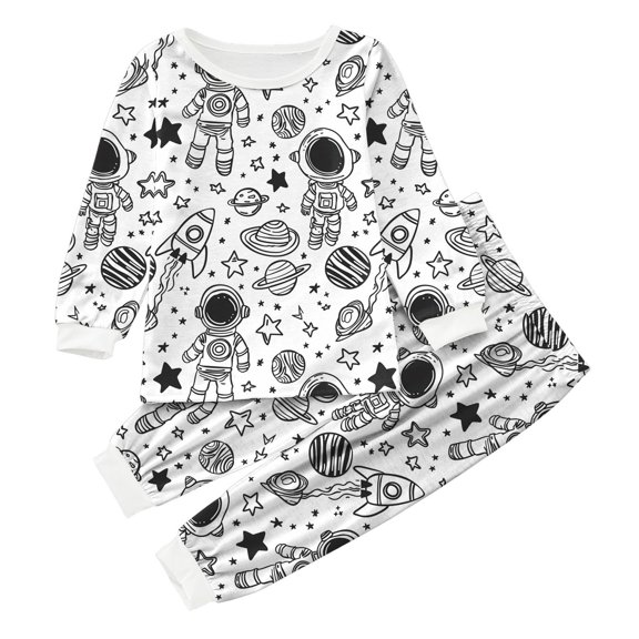 Wenfanal Girl's Long Sleeve Fleece Pajama Set, 2-Piece ,Kid Painted Homewear Set Pajama Sets For Boy Girl Girls Fashion Size 2-3 Years,Dark Gray