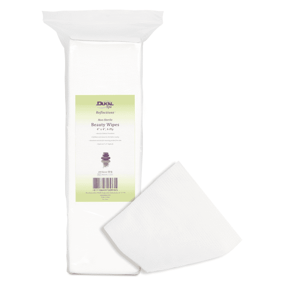 Dukal Reflections Beauty Wipes – 4-Ply, 4" x 4", Rayon/Poly Blend, 200 Count – Soft, Non-Woven Facial and Nail Care Sponges
