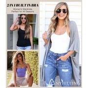 Vaslanda 3 Packs Camisole Tops for Women with Built in Padded Bra Adjustable Spaghetti Strap Summer Tank Tops