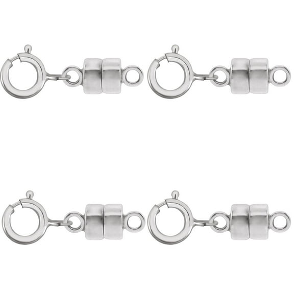 4 - NEW SOLID 14K White Gold Round Magnetic Clasp w/ 14K White Gold 5mm Spring Ring Clasp For Necklaces, Bracelets, And Anklets.