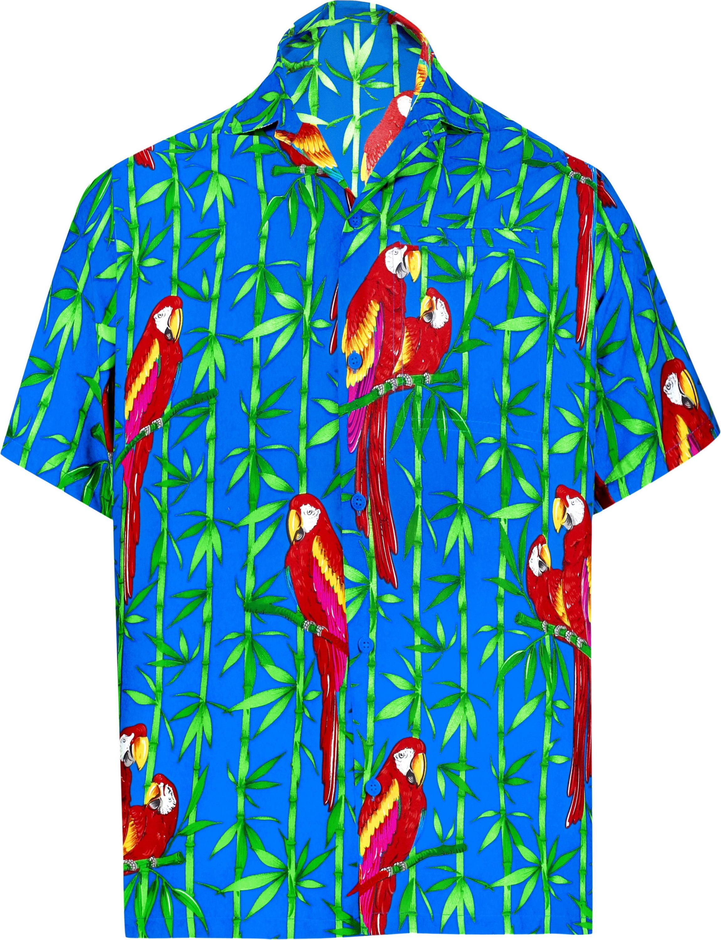 Hawaiian Shirt for Men Casual Button Down Short Sleeve Unisex Cherry-Parrot Print Regular Fit Beach T Shirt Tops 