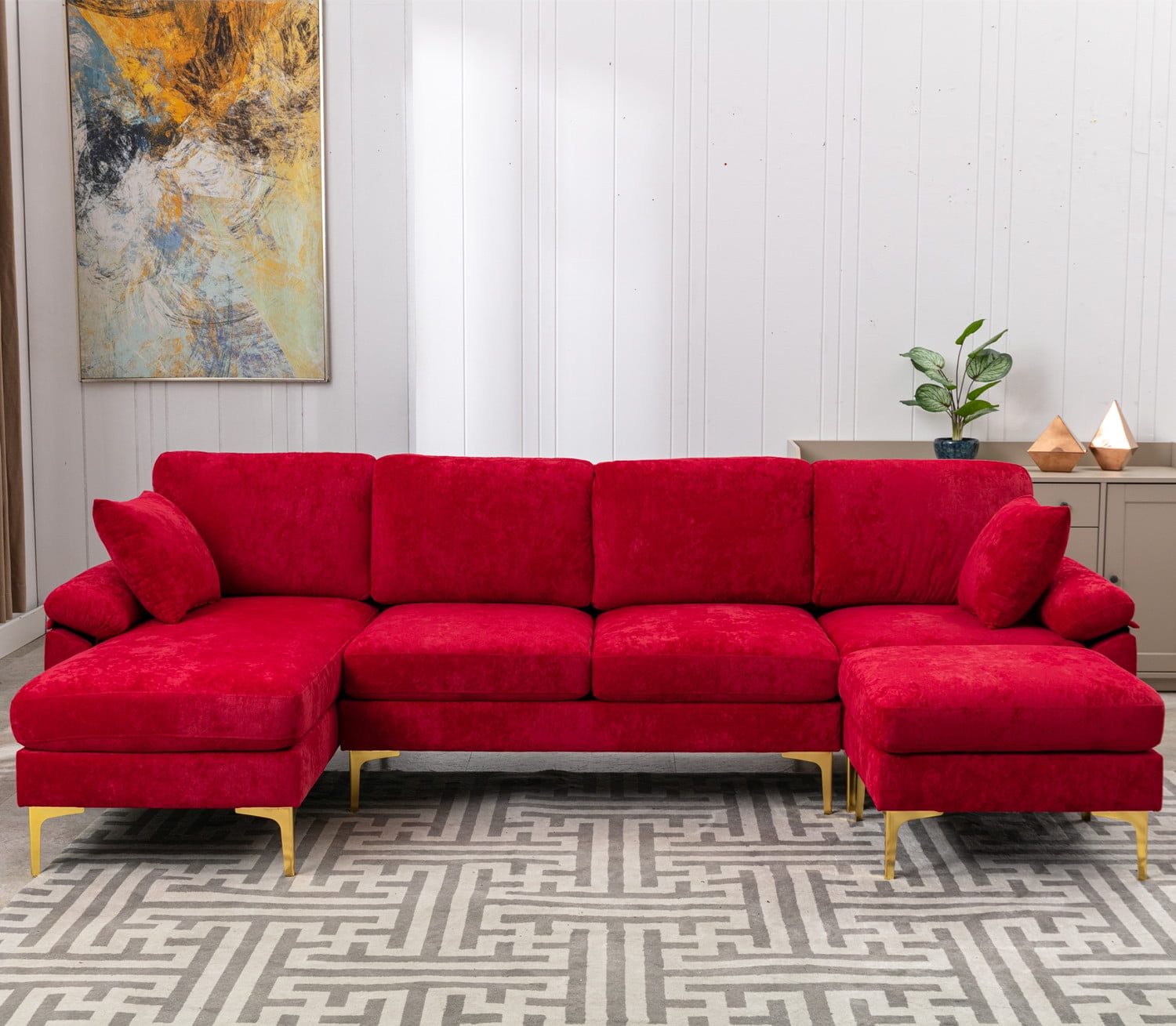 Ushaped Sectional Sofa Set with Removable Ottoman, Modern Modular Sofa