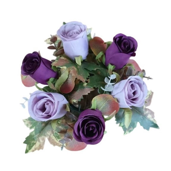 OIUR Artificial Rose Candle Ring Fake Rose Wreath with Maple Leaves Pillar Candle Wreath Table Centerpieces for Home Candlelight Dinner Wedding Party Decor