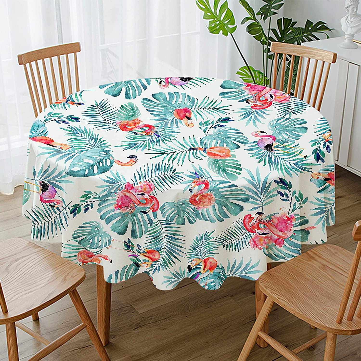 Flamingo Palm Leaf Tablecloth, Green Leaves Table Cloth for Spring