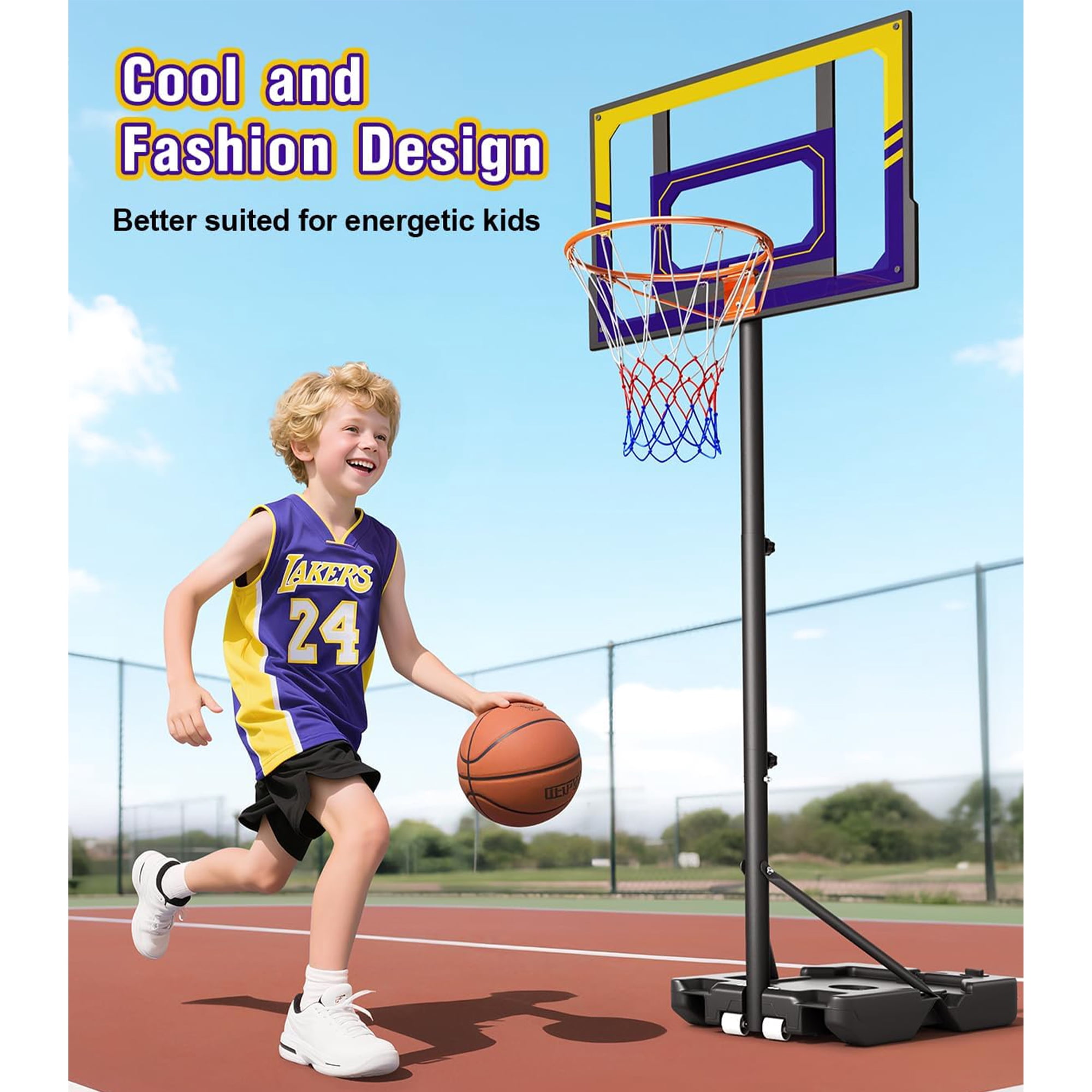 Toremore Kids Basketball Hoop Outdoor, 3.5-7ft Stepless Adjustable Height, Portable Basketball Hoop for Kids, Shatterproof PC Backboard