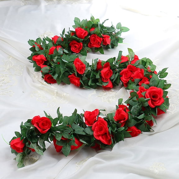 Artificial Flowers for Outdoors Simulated Rose Vines, Artificial Flower Rattan Decorative Plastic Vines Wrapping Around Plants (Red)