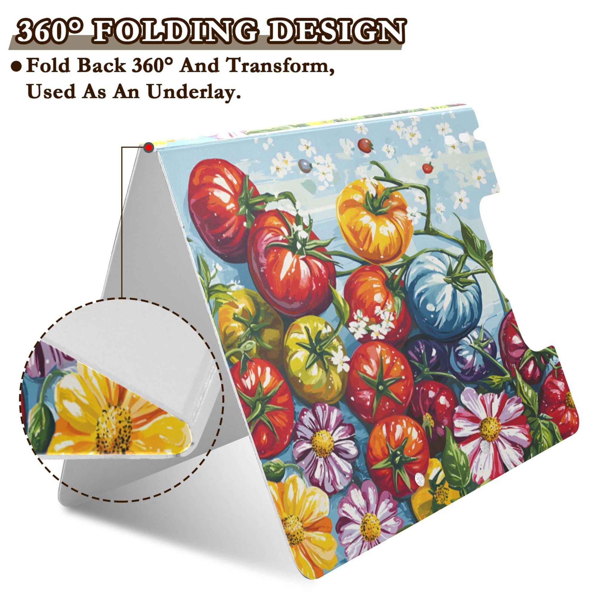 FORMRS A4 Clipboard Folder with Pen Holder Horizontal Foldable School Office Binder, Blue Floral Tomatoes