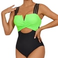 thumbnail image 1 of Aayomet Bathing Suit for Women Neck Cut Out Shorts 1Piece Swimsuit (Green, M), 1 of 5