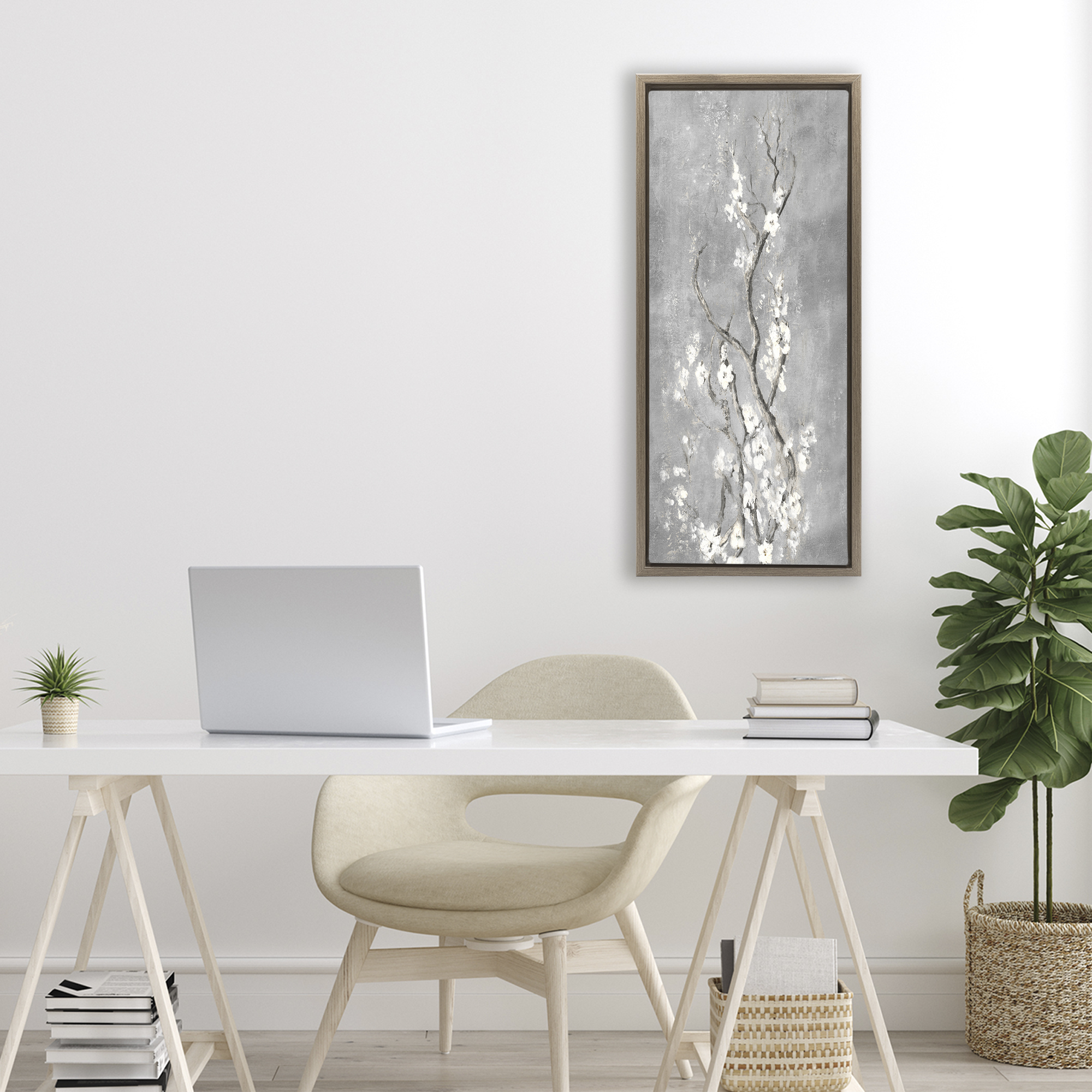 Stupell Industries White Cherry Blossoms Reaching Brown Framed Floater Canvas Wall Art, design by Patricia Pinto