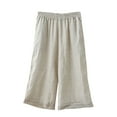 thumbnail image 2 of uublik Wide Leg Capri Pants for Women Beige High Waisted Wide Leg Trendy Strechy Loose Straight Cropped Pants with Pockets, 2 of 3