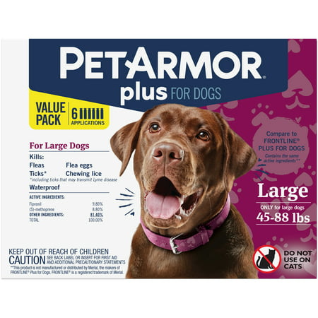 PetArmor Plus Flea & Tick Prevention for Large Dogs (45-88 lbs), 6 (Best Medicine To Kill Ticks On Dogs)